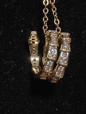 Chanell Like 18 Like Gold-Tone Crystal Hoop Necklace Pendant - Women Jewelry